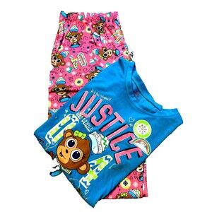 Justice (original) Vintage Y2K Girls 2 piece pajama set Pink & Blue Size 16/18